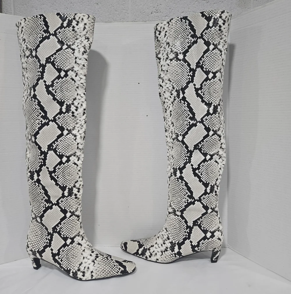 Snakeskin Faux Leather Over The Knee Kitten Heel Boots Glam Mobwife 10 Animal